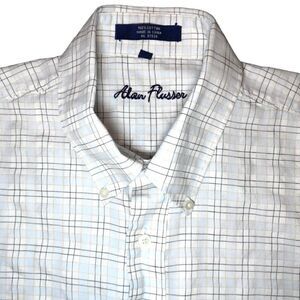 Alan Flusser Plaid Dress Shirt in White/Tan/Black Men’s XL